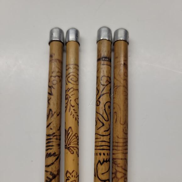 4 Vintage Seki Hamono KK Bamboo Stainless Tip Etched Chopsticks - Picture 1 of 5